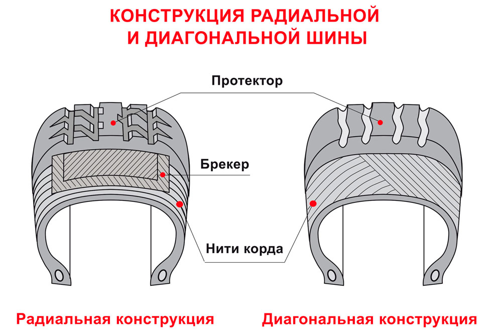 конструкция радиальной и диагональной шины