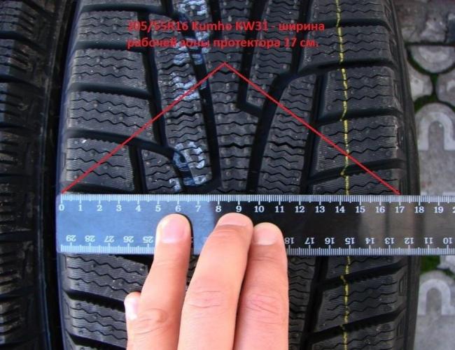 Пример измерения ширины протектора Измерение покрышки